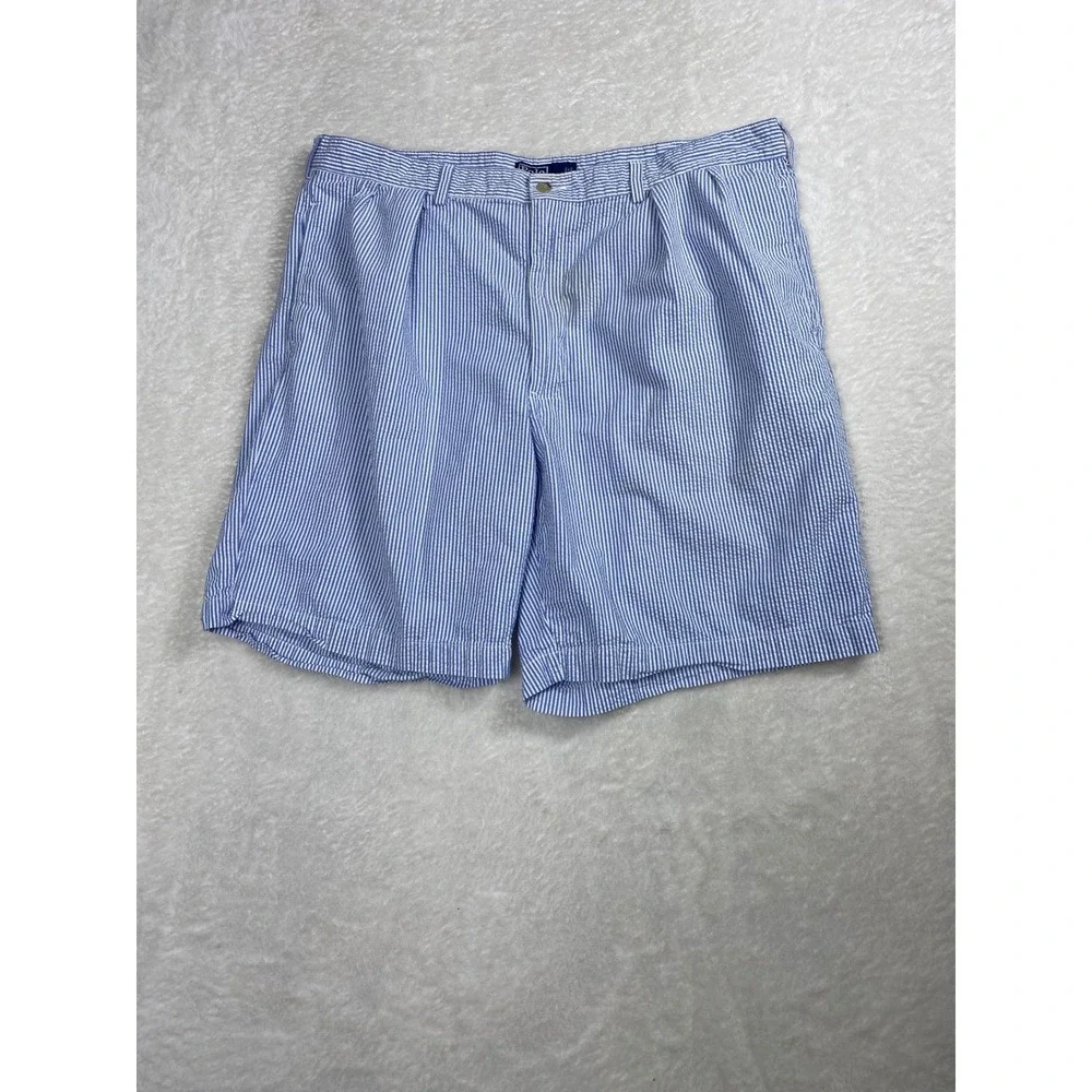 Polo Ralph Lauren Seersucker Shorts Tyler Pleated Blue Striped Cotton Mens Sz 42